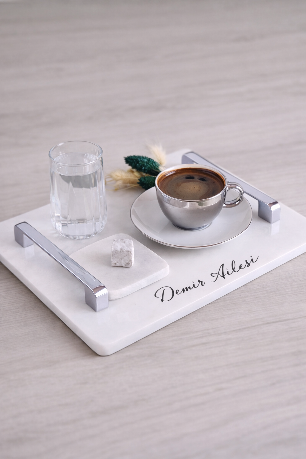 Damat Kahvesi Tepsi Gümüş Kulplu