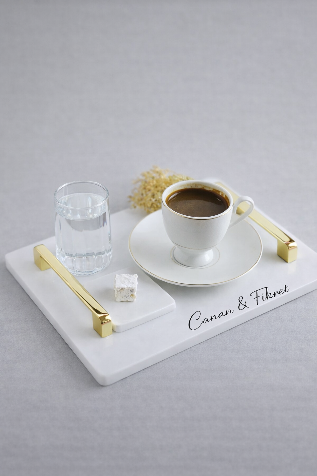 Damat Kahvesi Tepsi Altın Kulplu